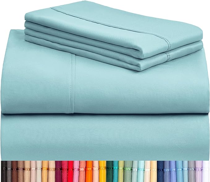 LuxClub 4 PC Sheet Bed Sheets Deep Pockets 18" Eco Friendly Wrinkle Free-Kids-Fitted Sheets Machine Washable Hotel Bedding Silky Soft - Aqua Twin XL - LeafyLoom