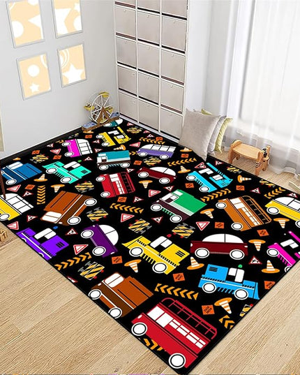 Car Rug Play Mat Kids Rugs for Playroom Car Rug for Boys Room Kids Mat Construction Play Mat Car Play Rug Car Carpet for Kids Carpet for Bedroom Truck Rugs for Boys Room,Black 3'×5' - LeafyLoom