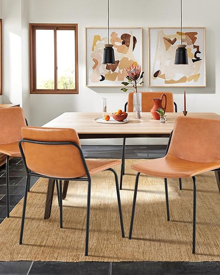 COLAMY Leather Dining Chairs Set of 4,Kitchen Dining Chairs with Back with Metal Legs for Kitchen Dining Living Room Restaurant Shop, Light Brown - LeafyLoom