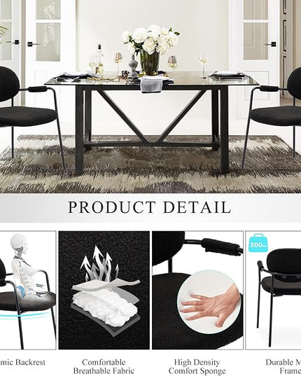 COLAMY Modern Accent Dining Chairs Set of 4, Boucle Dining Chairs with Arms, Comfy Small Sherpa Dining Armchairs with Back for Kitchen, Dining Room, Restaurant, Black - LeafyLoom