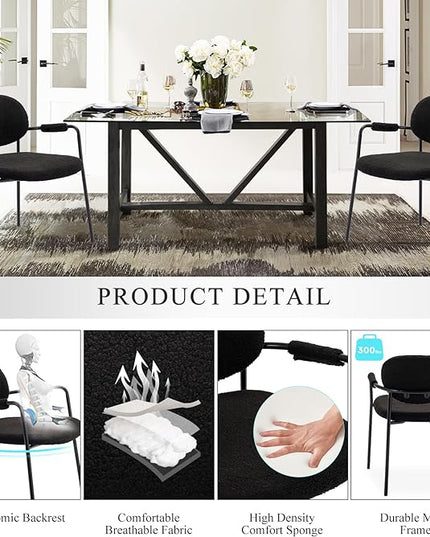 COLAMY Modern Accent Dining Chairs Set of 4, Boucle Dining Chairs with Arms, Comfy Small Sherpa Dining Armchairs with Back for Kitchen, Dining Room, Restaurant, Black - LeafyLoom