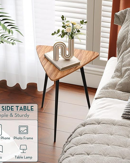 SAYGOER Walnut End Table Small Triangle Side Table Mid Century Night Stand Rustic Farmhouse Bedside Table,Retro Accent Sofa Table for Living Room Bedroom Easy Assembly,Walnut Oak - LeafyLoom