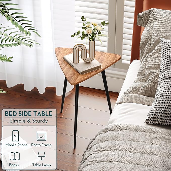 SAYGOER Walnut End Table Small Triangle Side Table Mid Century Night Stand Rustic Farmhouse Bedside Table,Retro Accent Sofa Table for Living Room Bedroom Easy Assembly,Walnut Oak - LeafyLoom