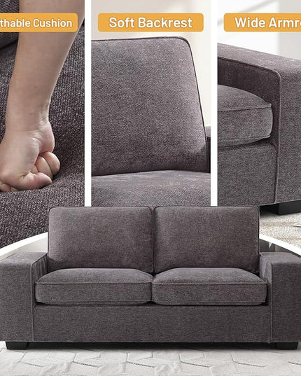 EASELAND 71" Loveseat, Small Chenille Loveseat for Small Spaces, 2-Seater Modern Deep Seat Couch with Removable Back and Cushions, Lounge Sofa for Bedroom with Wood Legs and Fluffy Armrest(Dark Grey) - LeafyLoom