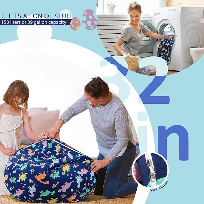 Aubliss Stuffed Animal Bean Bag Storage Chair (Dinosaur, Medium (32'')) - LeafyLoom