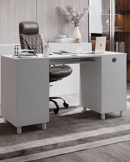 Modern Design By Crafts & comfort Venice Computer Desk - Office Desk with 3 Drawers & CPU Storage Cabinet - Laptop Workstation with Keyboard Tray & Cable Hole - Home & Office Supplies -White - LeafyLoom