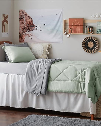 Bedsure Sage Green Twin XL Comforter Sets - 5 Pieces Reversible Twin XL Bedding Sets, Bed Sets Comforters, Sheets, Pillowcase & Sham, Grey XL Twin Bed in a Bag for College - LeafyLoom