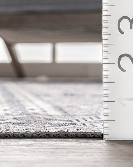 nuLOOM Jenine Southwestern Machine Washable Ultra Thin Area Rug, 8x10, Grey - LeafyLoom
