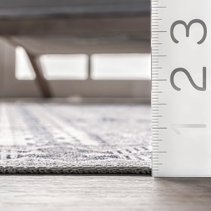 nuLOOM Jenine Southwestern Machine Washable Ultra Thin Area Rug, 8x10, Grey - LeafyLoom