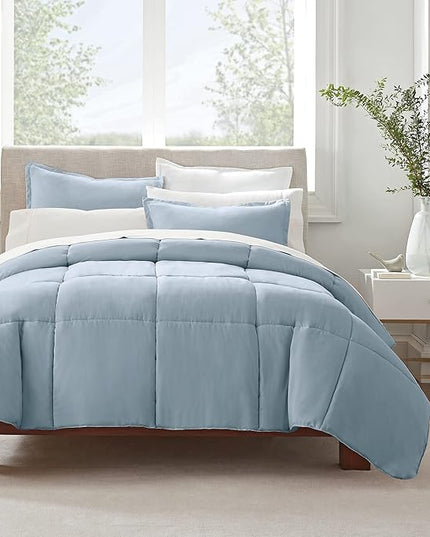 SERTA Simply Clean Ultra Soft Hypoallergenic Solid 3 Piece Comforter Set, King, Light Blue - LeafyLoom