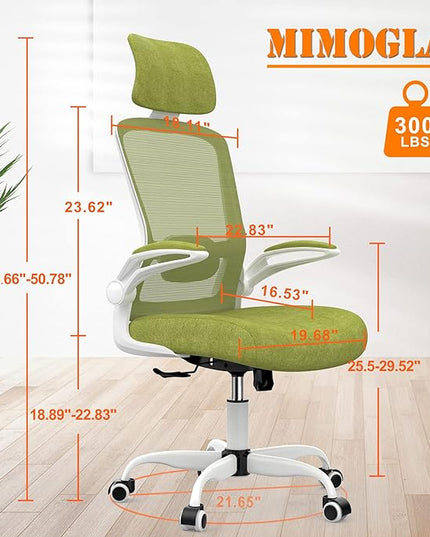 Mimoglad Office Chair, High Back Ergonomic Desk Chair with Adjustable Lumbar Support and Headrest, Swivel Task Chair with flip-up Armrests for Guitar Playing, 5 Years Warranty - LeafyLoom