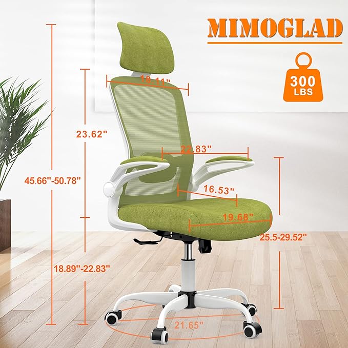 Mimoglad Office Chair, High Back Ergonomic Desk Chair with Adjustable Lumbar Support and Headrest, Swivel Task Chair with flip-up Armrests for Guitar Playing, 5 Years Warranty - LeafyLoom