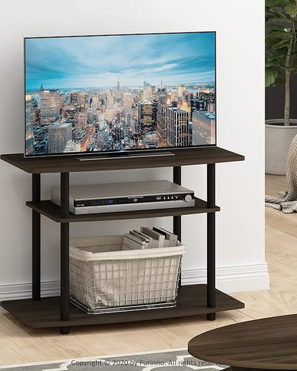 Furinno Turn-N-Tube No Tools 3-Tier Entertainment Center TV Stand for TV up to 32 Inch, Plastic Round Tubes, Dark Brown/Black - LeafyLoom