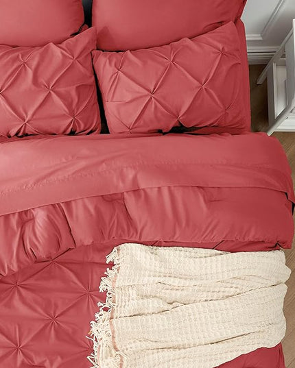 Bedsure King Size Comforter Set - Bedding Set King 7 Pieces, Bed in a Bag Bed Set with Comforter, Sheets, Pillowcases & Shams (Coral Red) - LeafyLoom