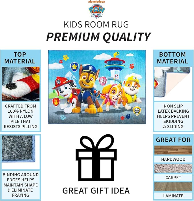 Franco Kids Room Non Slip Area Rug, 69 in x 52 in, Paw Patrol - LeafyLoom