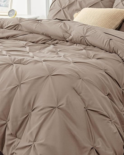 Bedsure Twin Comforter Set with Sheets - 5 Pieces Twin Bedding Sets, Pinch Pleat Khaki Twin Bed in a Bag with Comforter, Sheets, Pillowcase & Sham, Kids Bedding Set - LeafyLoom