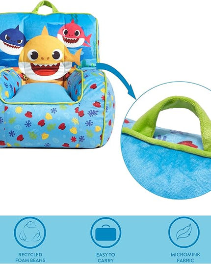 Idea Nuova Baby Shark Kids Mink Plush Bean Bag Chair with Piping & Top Carry Handle, Large - LeafyLoom