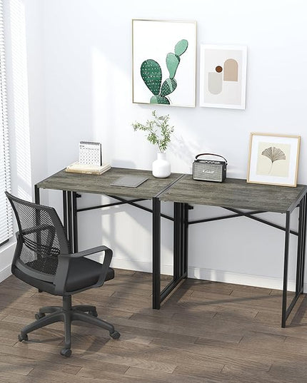 32 inch Small Folding Desk, Writing Gaming Computer Camping Desk for Small Spaces, No Assembly Required Home Office Desk, Black Oak - LeafyLoom