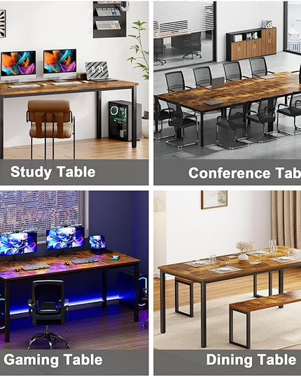 Need Large Computer Desk 70.8 x 31.5 inches Conference Table Large Office Desk Writing Table Workstation for Home Office,Rustic Brown & Black 10FJGSAC3-180FG-ND - LeafyLoom