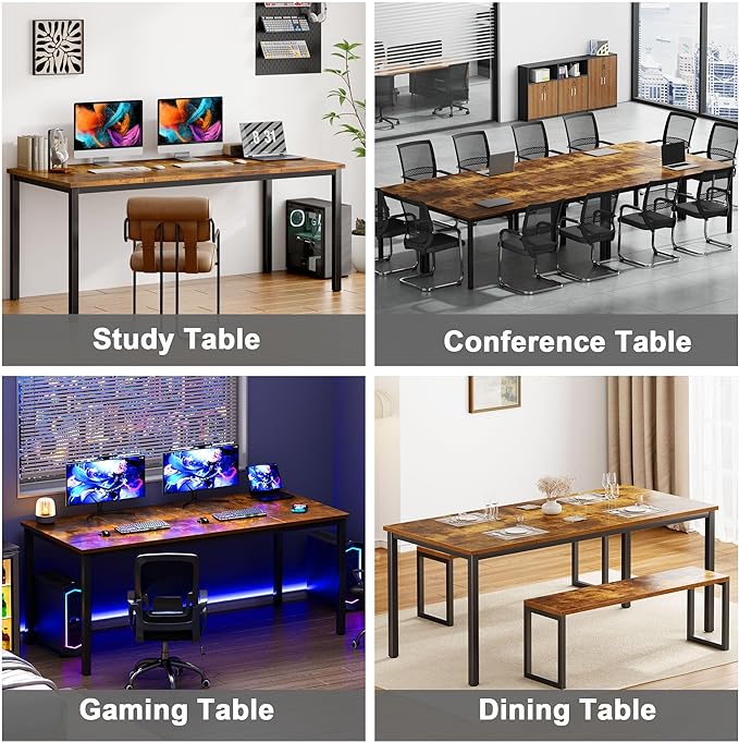 Need Large Computer Desk 70.8 x 31.5 inches Conference Table Large Office Desk Writing Table Workstation for Home Office,Rustic Brown & Black 10FJGSAC3-180FG-ND - LeafyLoom