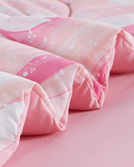 SLEEP ZONE Kids Bedding Comforter Set Full/Queen Size - 7 Pieces Super Cute & Soft Bedding Sets & Collections with Comforter, Sheet, Pillowcase & Sham - Fade Resistant Easy Care (Ice Cream Pink) - LeafyLoom