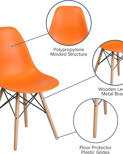 Flash Furniture Elon Series Orange Plastic Chair with Wooden Legs - LeafyLoom
