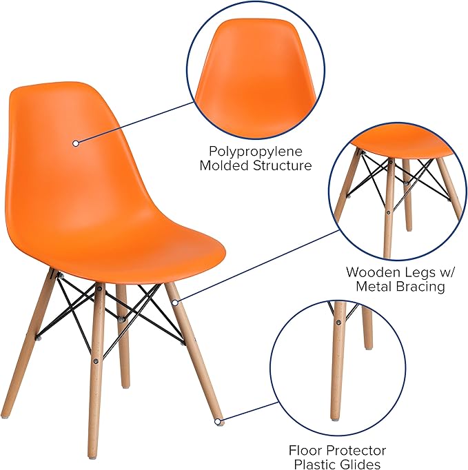 Flash Furniture Elon Series Orange Plastic Chair with Wooden Legs - LeafyLoom