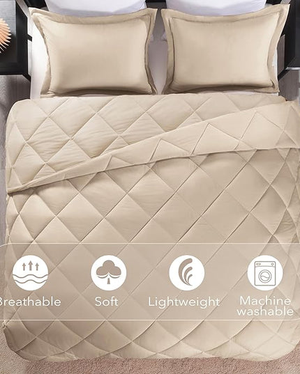 downluxe King Size Comforter Set - Khaki King Comforter Set, 3 Pieces Soft Solid Comforter King Size Set for All Seasons, 1 Lightweight Fluffy Comforter (104"x92") and 2 Pillow Shams - LeafyLoom