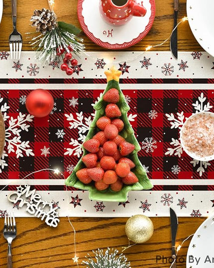 Artoid Mode Buffalo Plaid Snowflakes Christmas Table Runner, Seasonal Winter Kitchen Dining Table Decoration for Home Party Decor 13x90 Inch ArtoidMode