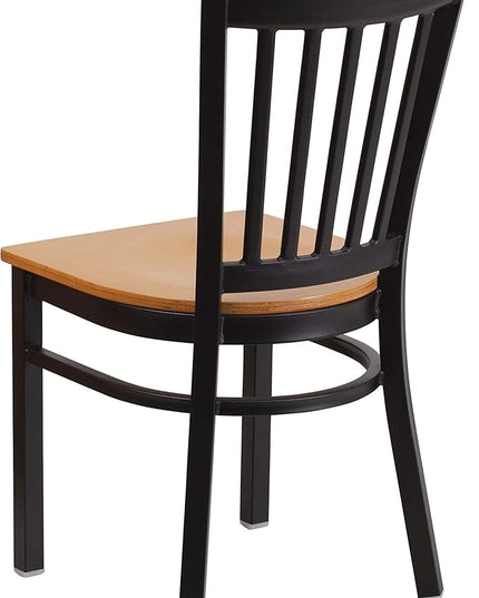 Flash Furniture HERCULES Series Black Vertical Back Metal Restaurant Chair - Natural Wood Seat - LeafyLoom