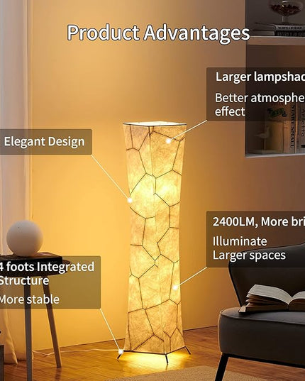 chiphy Floor Lamp, 39" Tall Standing Lamp, 3 Levels Adjustable Brightness LED Bulbs, Column Floor Light, Marble Gradient Fabric Lampshade, Home Decor for Living Room, Bedroom, Kids Room - LeafyLoom