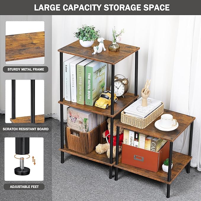 melos 2 Tiers Bookshelf, Classically Tall Bookcase Shelf Storage Organizer, Modern Book Shelf for Bedroom, Living Room and Home Office Bronw - LeafyLoom