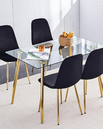 NicBex Dining Chairs Set of 4 Modern Upholstered Velvet Dining Room Kitchen Chairs with Golden Metal Legs,Side Chairs for Dining Room, Kitchen,Living Room, and Restaurants,Black - LeafyLoom