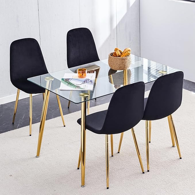 NicBex Dining Chairs Set of 4 Modern Upholstered Velvet Dining Room Kitchen Chairs with Golden Metal Legs,Side Chairs for Dining Room, Kitchen,Living Room, and Restaurants,Black - LeafyLoom