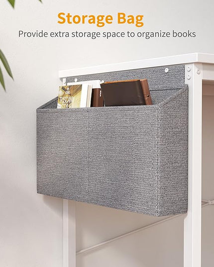 Cubiker Computer Desk 32 inch Home Office Writing Study Desk, Modern Simple Style Laptop Table with Storage Bag, White Metal Frame, White - LeafyLoom
