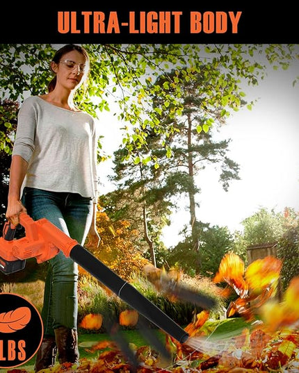 Alloyman Leaf Blower, 20V Cordless Leaf Blower, with 2 X 4.0Ah Battery & Charger, 2-in-1 Electric Leaf Blower & Vacuum for Yard Cleaning/Snow Blowing.(Orange) - LeafyLoom