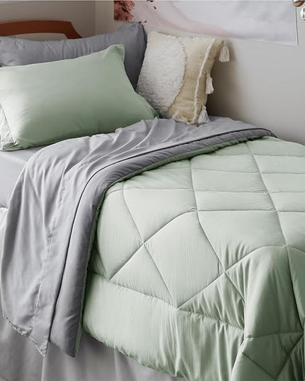 Bedsure Sage Green Twin XL Comforter Sets - 5 Pieces Reversible Twin XL Bedding Sets, Bed Sets Comforters, Sheets, Pillowcase & Sham, Grey XL Twin Bed in a Bag for College - LeafyLoom