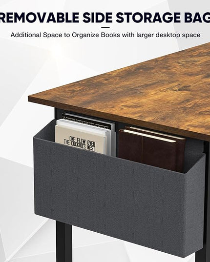 DUMOS 32 Inch Office Small Computer Desk Modern Simple Style Writing Study Work Table for Home Bedroom - Rustic Brown - LeafyLoom