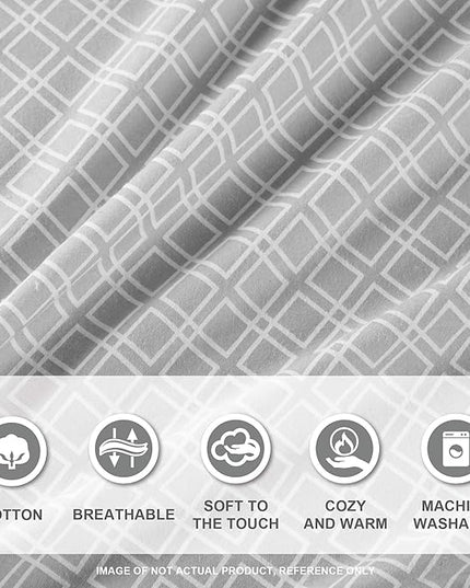 Comfort Spaces Cotton Flannel Breathable Warm Deep Pocket Sheets with Pillow Case Bedding, Full, Grey Geo 4 Piece - LeafyLoom