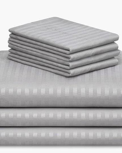 LuxClub 7 PC Split King Size Sheet Set Bed Sheets, Breathable Luxury Bed Sheets, Deep Pockets 18" Wrinkle Free Cooling Bed Sheets Machine Washable Hotel Bedding (Split King, Striped Light Grey) - LeafyLoom