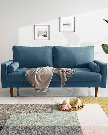 Velvet Furniture for Small Spaces, Mid-Century Modern Loveseats for Living Room, Love Seat Couch Sofas, 70 Inches, Prussian Blue - LeafyLoom