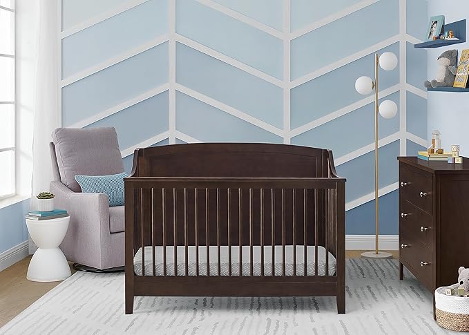 Delta Children Campbell 6-in-1 Convertible Crib - Greenguard Gold Certified, Walnut Espresso - LeafyLoom