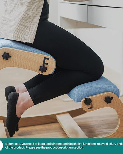 Ergonomic Kneeling Chair - Rocking Office Chair Adjustable Stool - Knee Chair Posture Chair - Wooden Desk Chair, Ergonomic Chair for Home Office, Office Chair for Back Pain (Blue) - LeafyLoom