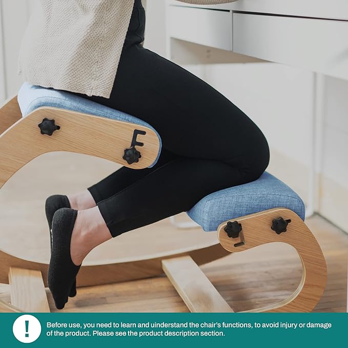 Ergonomic Kneeling Chair - Rocking Office Chair Adjustable Stool - Knee Chair Posture Chair - Wooden Desk Chair, Ergonomic Chair for Home Office, Office Chair for Back Pain (Blue) - LeafyLoom