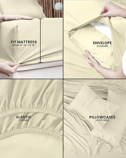 Utopia Bedding Queen Bed Sheets Set - 4 Piece Bedding - Brushed Microfiber - Shrinkage and Fade Resistant - Easy Care (Queen, Ivory) - LeafyLoom