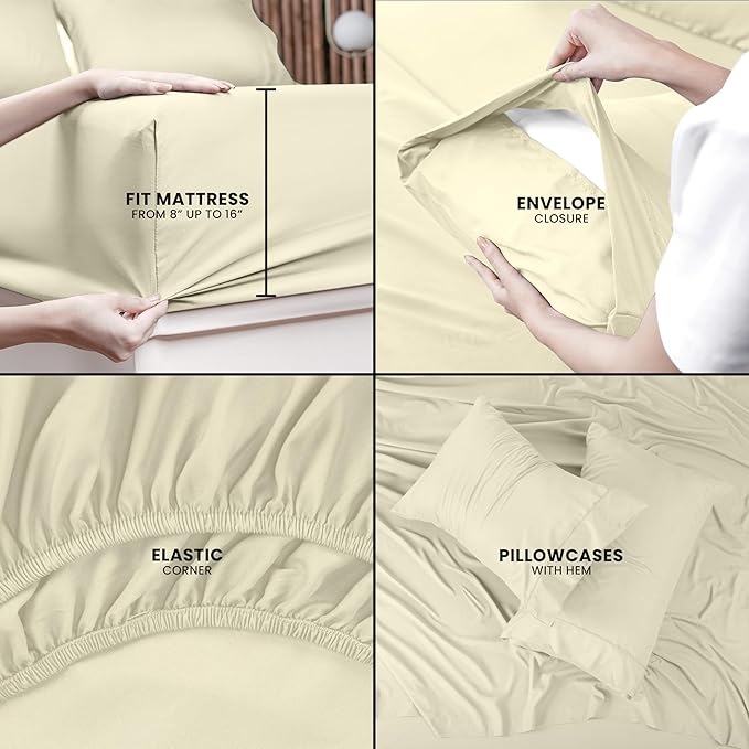 Utopia Bedding Queen Bed Sheets Set - 4 Piece Bedding - Brushed Microfiber - Shrinkage and Fade Resistant - Easy Care (Queen, Ivory) - LeafyLoom