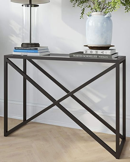 Calix 42'' Wide Rectangular Console Table in Blackened Bronze - LeafyLoom