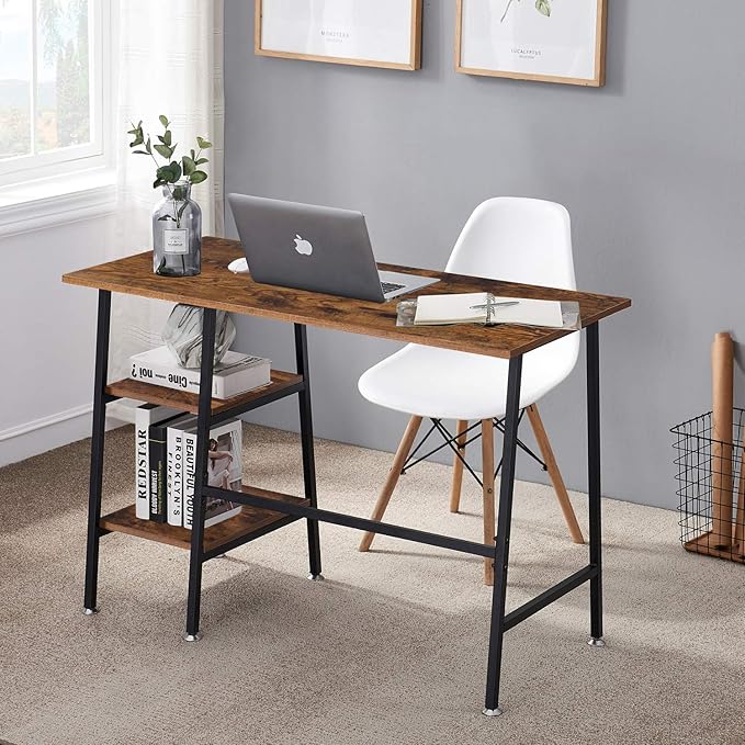 VECELO 43 Inch Computer Modern Student Writing home-office, Ladder Desk, Dark Walnut+black Leg - LeafyLoom