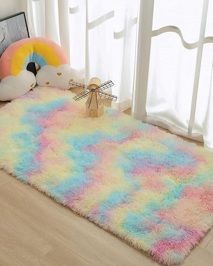 AROGAN Soft Rainbow Area Rugs for Girls Room 2x4 Feet, Fluffy Girls Bedroom Rugs, Princess Rug, Cute Colorful Carpet for Kids Teens Nursery Toddler, Pink - LeafyLoom