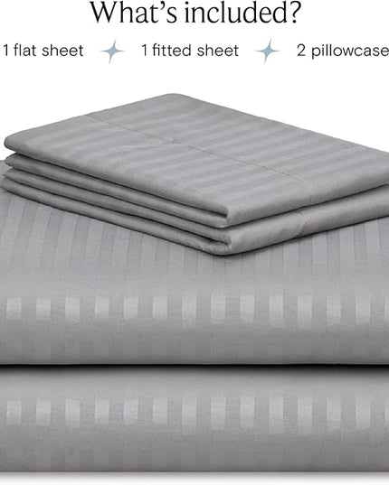 LuxClub Striped Sheets, 4 PC Striped Bed Sheets Twin Size for-Boys-and-Girls-Deep Pockets 18" Eco Friendly Wrinkle Free-Kids-Fitted Sheets Machine Washable Hotel Bedding (Twin, Light Grey) - LeafyLoom